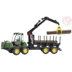 John Deere 1210E Trasporto 4 Tronchi con Braccio Meccanico Bruder 02133 BRUDER