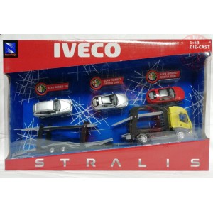 IVECO STRALIS BISARCA TRASPORTO AUTO + 3 AUTO ALFA ROMEO 1:43 NEWRAY 15645B NEW RAY