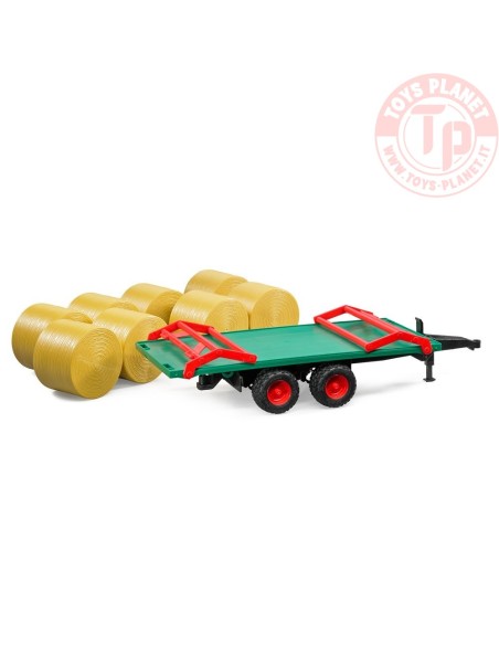 Rimorchio con 8 Balle Fieno Rotonde Bruder 02220 BRUDER
