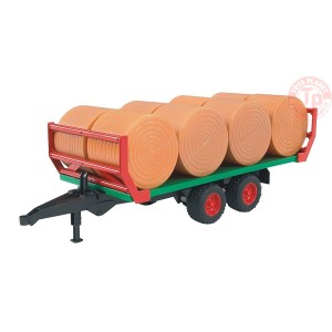 Rimorchio con 8 Balle Fieno Rotonde Bruder 02220 BRUDER