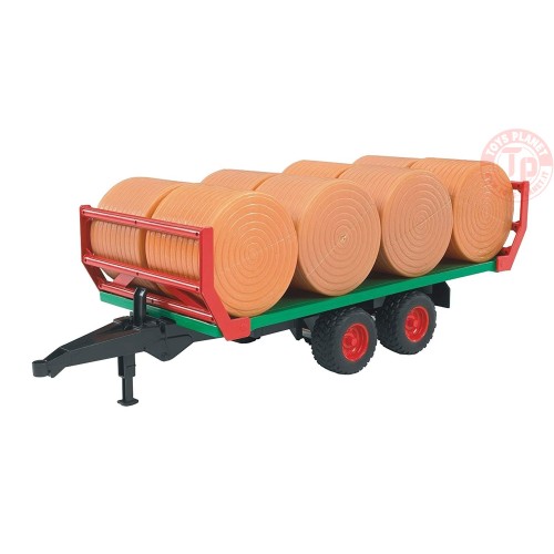 Rimorchio con 8 Balle Fieno Rotonde Bruder 02220 BRUDER