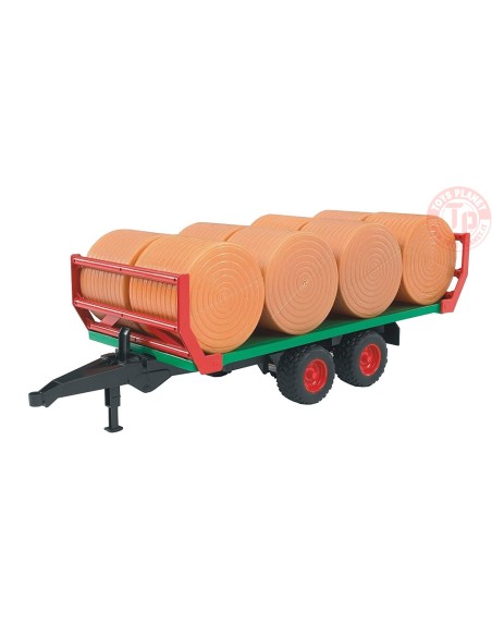 Rimorchio con 8 Balle Fieno Rotonde Bruder 02220 BRUDER