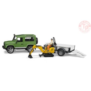 LAND ROVER DEFENDER CON RIMORCHIO ED ESCAVATORE BRUDER 02593 BRUDER