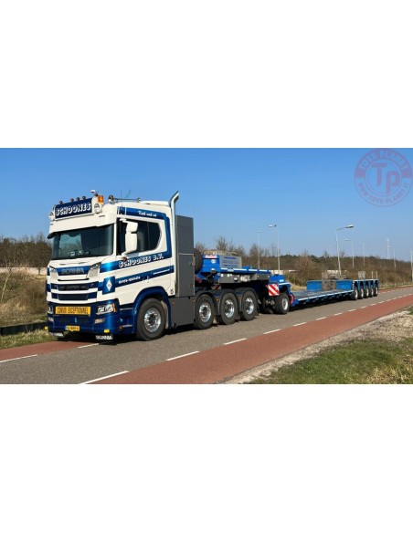SCANIA R NORMAL CR20N 8X4 LOW LOADER PENDEL X - 5 AXLE + DOLLY - 1 AXLE -SCHOONES B.V. WSI 01-3691 WSI MODELS