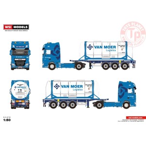 DAF XF SUPER SPACE CAB MY2017 4X2 CONTAINER TRAILER - 3 AXLE + 20 FT CONTAINER - VAN MOER WSI 01-3835 WSI MODELS