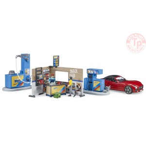 Stazione di servizio bworld con veicolo e postazione di lavaggio BRUDER 62111 BRUDER