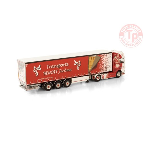DAF XF SUPER SPACE CAB 4X2 CURTAIN SIDE TRAILER - 3 AXLE - TRANSPORTS BENOIT JÉRÔME WSI 01-3656 WSI MODELS