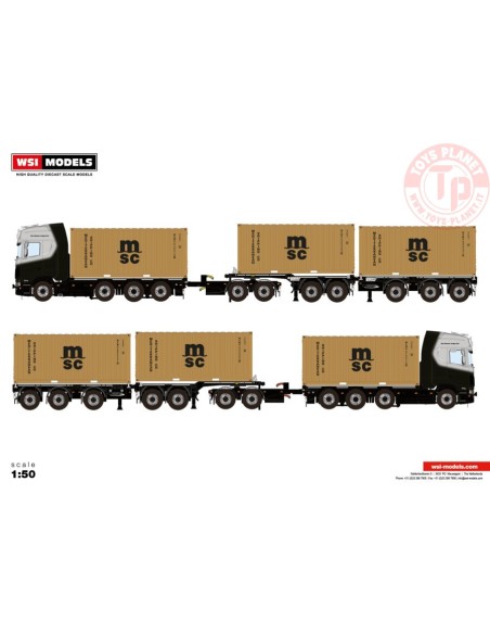SCANIA S CS20H 8X2 COMBI TRAILER 2+3 AXLE WITH DOLLY - 2 AXLE + 3X 20FT MICHEL KRAMER WSI 01-3826 WSI MODELS