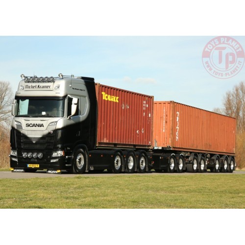 SCANIA S CS20H 8X2 COMBI TRAILER 2+3 AXLE WITH DOLLY - 2 AXLE + 3X 20FT MICHEL KRAMER WSI 01-3826 WSI MODELS