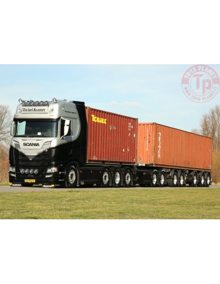 SCANIA S CS20H 8X2 COMBI TRAILER 2+3 AXLE WITH DOLLY - 2 AXLE + 3X 20FT MICHEL KRAMER WSI 01-3826 WSI MODELS