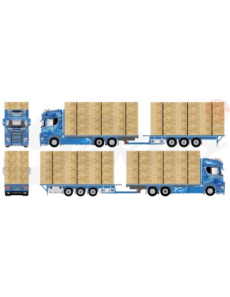 Scania Next Gen S650 Highline vlakke motorwagen met 3-assige wipkar (incl. lading) Corbetts TEKNO 80997 TEKNO