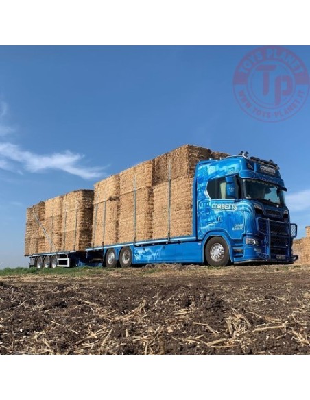 Scania Next Gen S650 Highline vlakke motorwagen met 3-assige wipkar (incl. lading) Corbetts TEKNO 80997 TEKNO