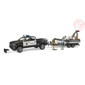 RAM 2500 Pick-up polizia con modulo L + S, rimorchio, barca, poliziotta e sommozzatore BRUDER 02507 BRUDER
