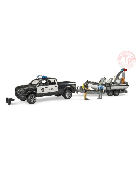 RAM 2500 Pick-up polizia con modulo L + S, rimorchio, barca, poliziotta e sommozzatore BRUDER 02507 BRUDER