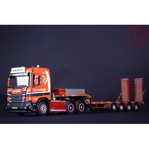 SCANIA XT MIDDLE ROOF 6X4 WITH NOOTEBOOM MCOS 4-AXLE SEMI LOW LOADER WITH RAMPS - KRISTIAN RYTTER IMC MODELS 32-0168 IMC MODELS