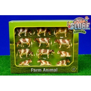Mucche 1:32 rossa/colorata sdraiata/in piedi 12 pz KIDSGLOBE 571968 ANIMALI E ACCESSORI PLASTICO