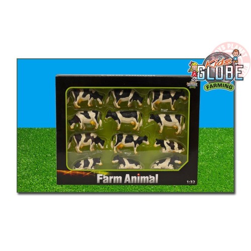 Mucche 1:32 nera/bianca sdraiata/in piedi 12 pz KIDSGLOBE 571929 ANIMALI E ACCESSORI PLASTICO