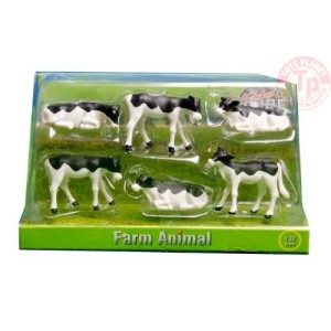 Vitello 1:32 Nero/Bianco Sdraiato/In Piedi Set da 6 pezzi KIDSGLOBE 571974 ANIMALI E ACCESSORI PLASTICO
