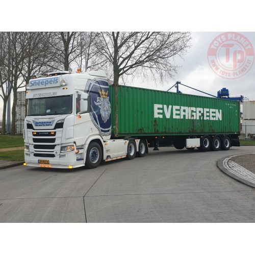 SCANIA R HIGHLINE 6X2 TAG AXLE CONTAINER TRAILER - 3 AXLE WITH 45 FT CONTAINER SNEEPELS TRANSPORT WSI 01-3792 WSI MODELS