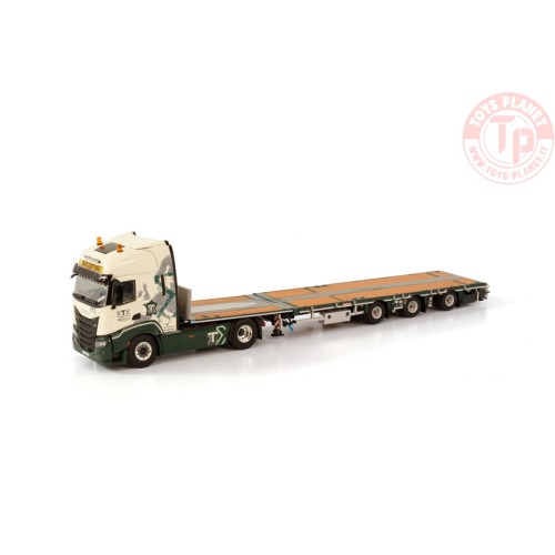IVECO S-WAY HIGH 4X2 MEGATRAILER FLATBED - 3 AXLE TRANSPORT KTX WSI 01-3831 WSI MODELS