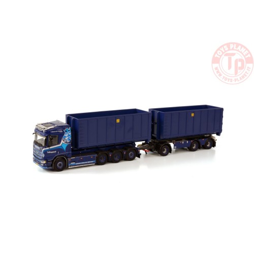 SCANIA R NORMAL CR20N 8X4 RIGED DRAWBAR TRUCK - 7 AXLE WITH HOOKLIFT SYSTEM + HOOKLIFT CONTAINER 40M3 TOFTEGARD WSI 01-3845 W...
