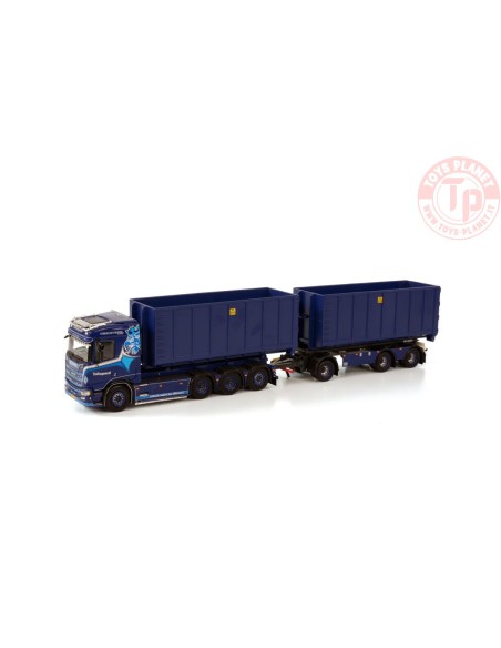 SCANIA R NORMAL CR20N 8X4 RIGED DRAWBAR TRUCK - 7 AXLE WITH HOOKLIFT SYSTEM + HOOKLIFT CONTAINER 40M3 TOFTEGARD WSI 01-3845 W...