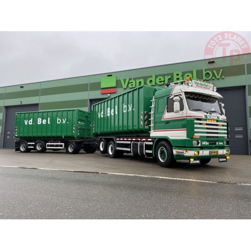 SCANIA 3 SERIES STREAMLINE 6X2 TAG AXLE RIGED TRUCK DRAWBAR WITH HOOKLIFT SYSTEM - 6 AXLE + CONTAINER 40M3 VAN DER BEL WSI 01...