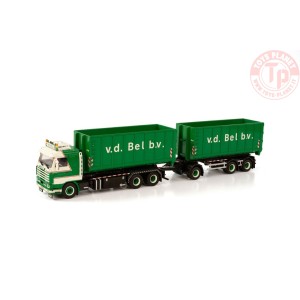 SCANIA 3 SERIES STREAMLINE 6X2 TAG AXLE RIGED TRUCK DRAWBAR WITH HOOKLIFT SYSTEM - 6 AXLE + CONTAINER 40M3 VAN DER BEL WSI 01...