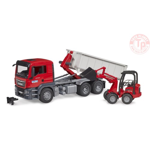 Camion MAN TGS con container scarrabile e pala caricatrice Schäffer BRUDER 03767 BRUDER
