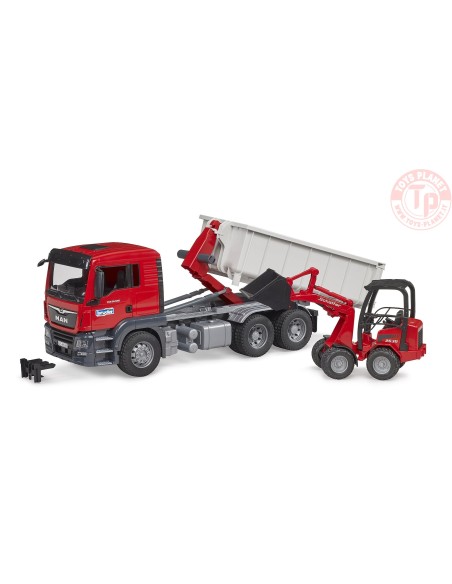 Camion MAN TGS con container scarrabile e pala caricatrice Schäffer BRUDER 03767 BRUDER
