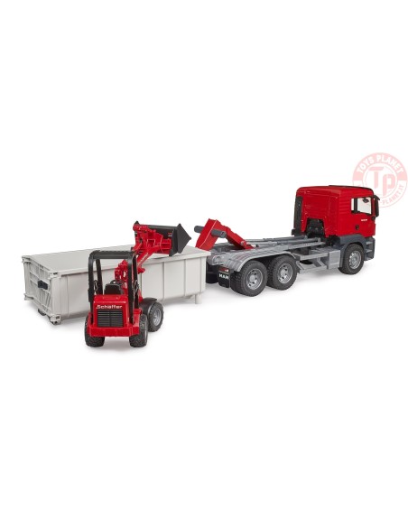 Camion MAN TGS con container scarrabile e pala caricatrice Schäffer BRUDER 03767 BRUDER