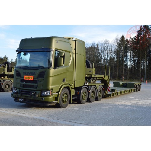 SCANIA R HIGHLINE CR20H 8X4 LOW LOADER PENDEL X - 3 AXLE - FORSVARET DANISH ARMY WSI 01-3849 WSI MODELS