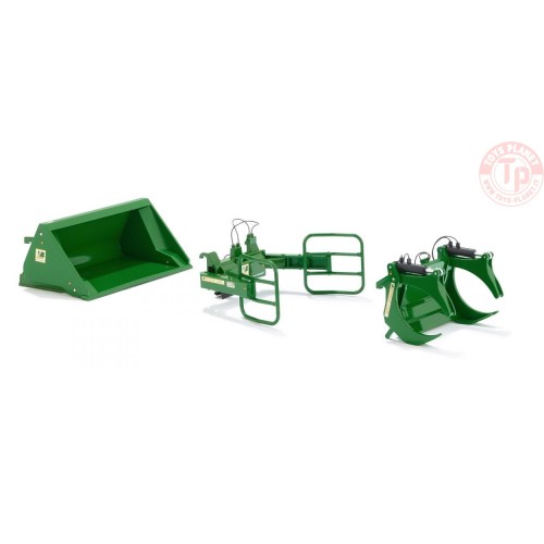 Front loader attachments set A: John Deere green WIKING 077381 WIKING