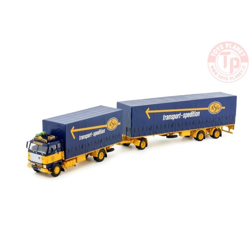 Volvo F88 4x2 motorwagen met 12,5m Zweedse huifaanhanger ASG Sigurd Andersson TEKNO 82861 TEKNO