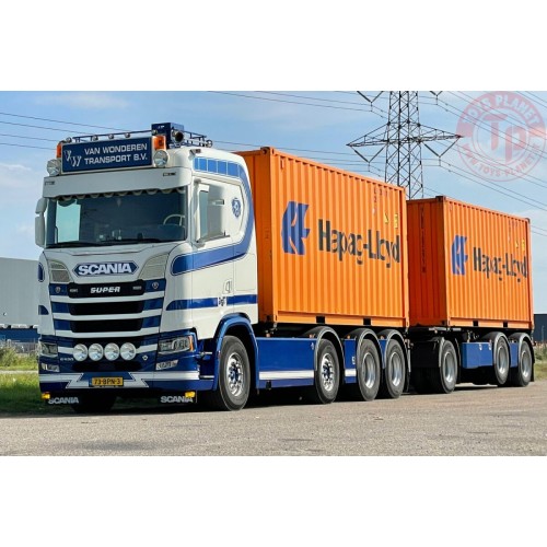 SCANIA S NORMAL CS20N 8X2 TAG AXLE RIGED DRAWBAR CONTAINER COMBI - 7 AXLE + 2X 20FT CONTAINER VAN WONDEREN BEESD BV WSI 01-38...