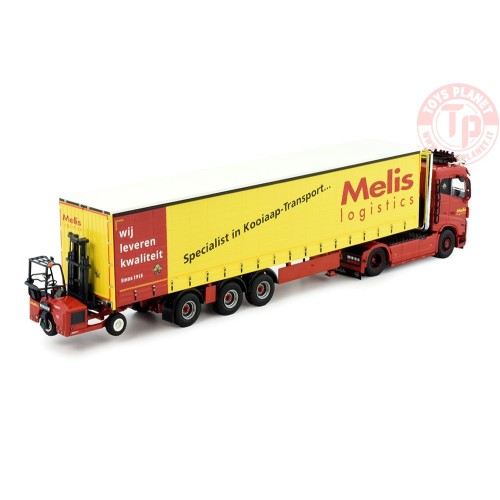 Volvo FH05 4x2 laag met schuifzeilen oplegger en Moffet meeneemheftruck Melis TEKNO 82974 TEKNO