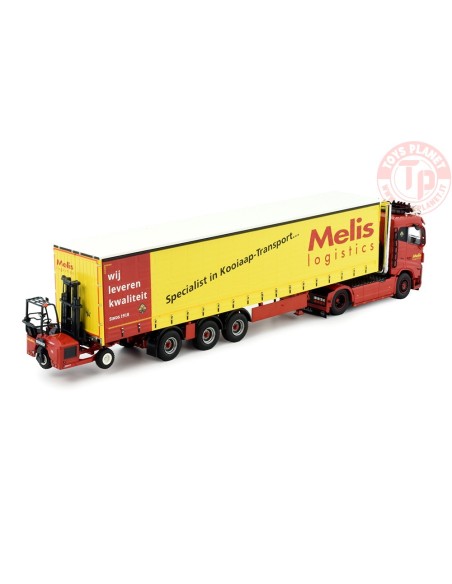 Volvo FH05 4x2 laag met schuifzeilen oplegger en Moffet meeneemheftruck Melis TEKNO 82974 TEKNO