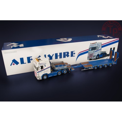 SCANIA S HIGH ROOF 6X4 WITH NOOTEBOOM MCOS SEMI LOW LOADER 4 AXLE WITH RAMPS ALF MYHRE TRANSPORT IMC MODELS 32-0172 IMC MODELS