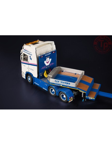 SCANIA S HIGH ROOF 6X4 WITH NOOTEBOOM MCOS SEMI LOW LOADER 4 AXLE WITH RAMPS ALF MYHRE TRANSPORT IMC MODELS 32-0172 IMC MODELS