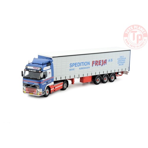 Volvo FH12 Globetrotter met 3-assige schufzeilen oplegger Freja TEKNO 81277 TEKNO
