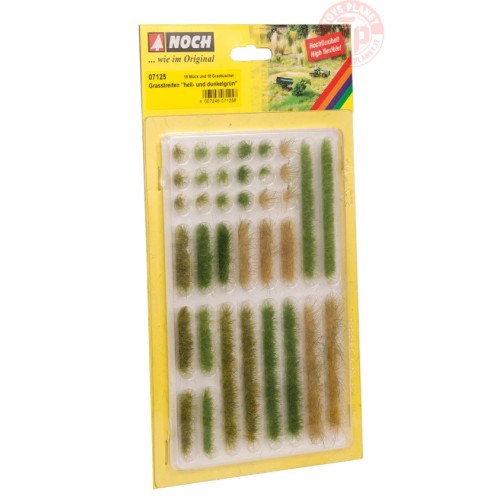 Strisce d'erba pz 18 e ciuffi verde chiaro/scuro pz 18 altezza 6 mm NOCH 07125 NOCH