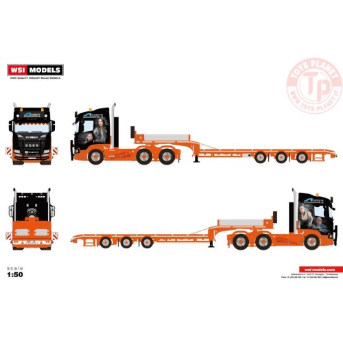 SCANIA R NORMAL CR20N 6X4 SEMI LOWLOADER - 3 AXLEELEMENT OG SPESIALTRANSPORT WSI 01-3903 WSI MODELS