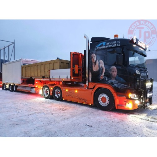 SCANIA R NORMAL CR20N 6X4 SEMI LOWLOADER - 3 AXLEELEMENT OG SPESIALTRANSPORT WSI 01-3903 WSI MODELS