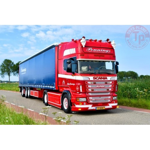 Scania R topline 4x2 met schuifzeilentrailer met Moffet meenmeemheftruck Pennings Transport TEKNO 84687 TEKNO