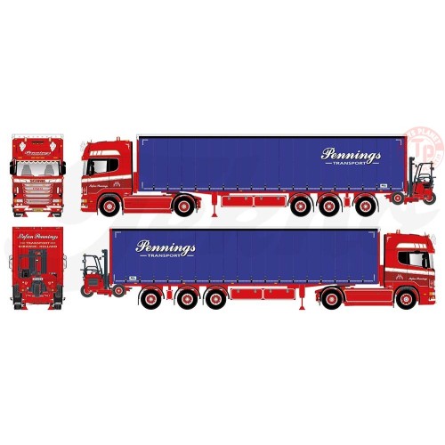 Scania R topline 4x2 met schuifzeilentrailer met Moffet meenmeemheftruck Pennings Transport TEKNO 84687 TEKNO