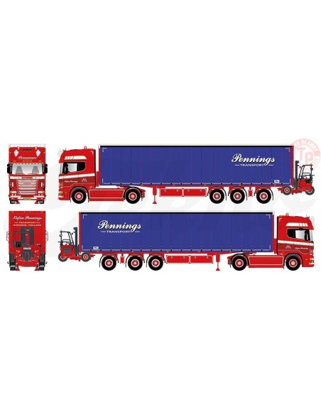 Scania R topline 4x2 met schuifzeilentrailer met Moffet meenmeemheftruck Pennings Transport TEKNO 84687 TEKNO