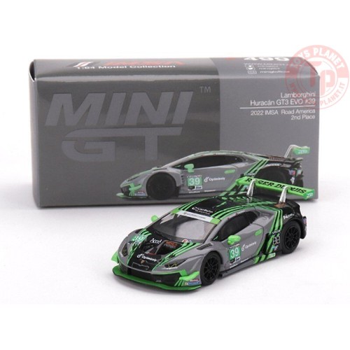 LAMBORGHINI HURACAN GT3 EVO 2022 IMSA ROAD AMERICA 2ND PLACE GREY/GREEN 1/64 MGT00499-L Mini Gt