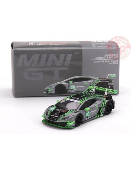 LAMBORGHINI HURACAN GT3 EVO 2022 IMSA ROAD AMERICA 2ND PLACE GREY/GREEN 1/64 MGT00499-L Mini Gt