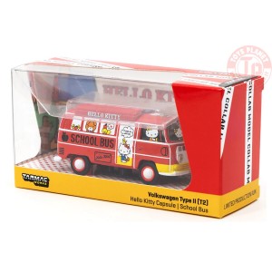 VOLKSWAGEN TYPE II (T2)-HELLO KITTY CAPSULE SCHOOL BUS-RED/WHITE/YELLOW 1/64 T64S-010-HK TARMAC WORKS