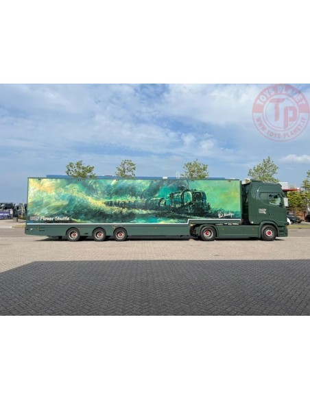 Scania Next Gen S530-V8 Highline met 3-assige bloemenoplegger DQF TEKNO 84409 TEKNO Scania Next Gen S530-V8 Highline met 3-assige bloemenoplegger DQF TEKNO 84409 TEKNO